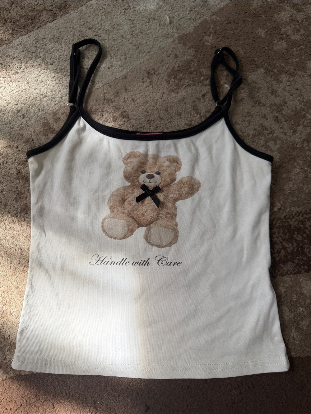 Edikted White Cami with Black Trim and Teddy Graphic